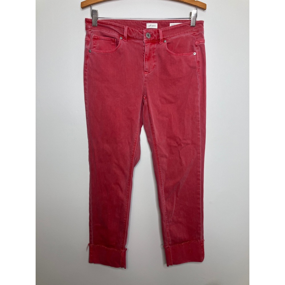 J.Jill Authentic Fit Cropped Jeans Womens 4 Red Excellent Frayed Cuff Stretch